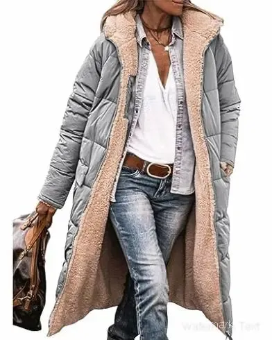 Winter Coats Reversible Sherpa Fleece Long Hooded Puffer Jackets Outerwear