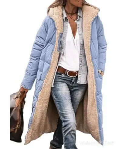 Winter Coats Reversible Sherpa Fleece Long Hooded Puffer Jackets Outerwear