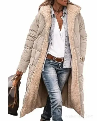 Winter Coats Reversible Sherpa Fleece Long Hooded Puffer Jackets Outerwear