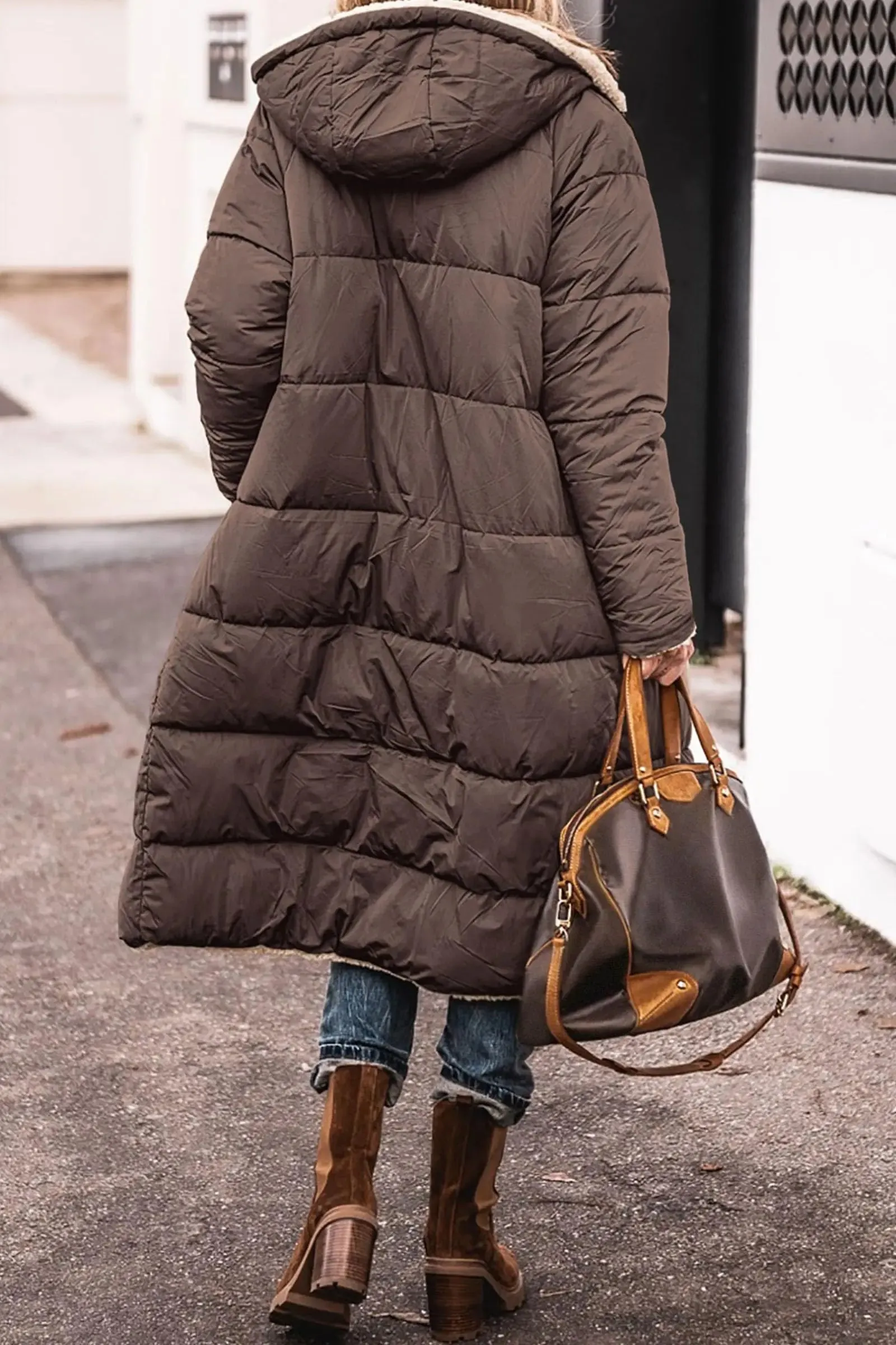 Winter Coats Reversible Sherpa Fleece Long Hooded Puffer Jackets Outerwear