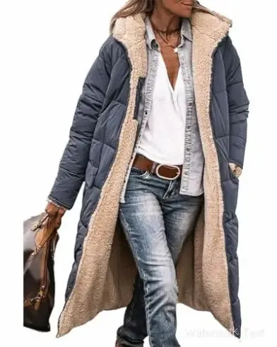 Winter Coats Reversible Sherpa Fleece Long Hooded Puffer Jackets Outerwear